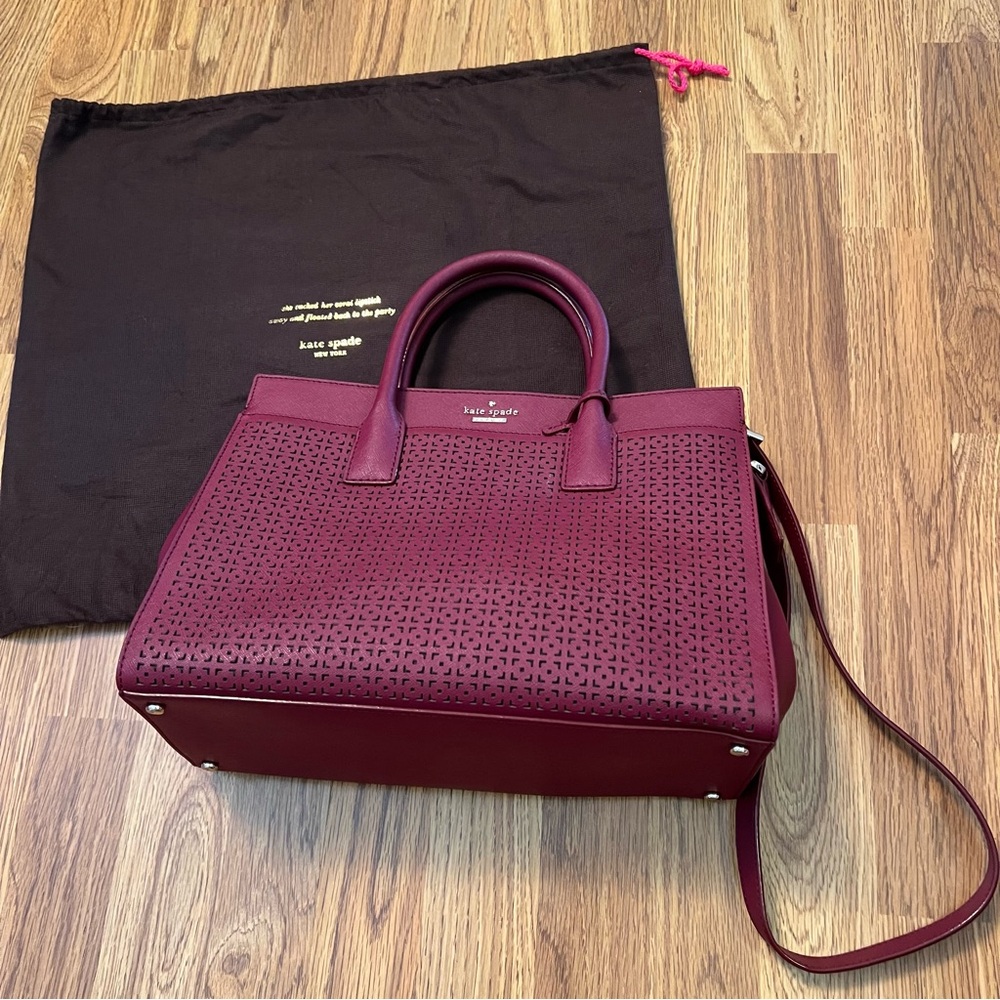 Kate Spade Cameron Street perforated Candace Maroon Satchel with dust bag - Picture 2 of 14